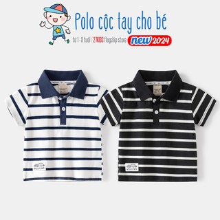 Áo Polo cho bé WELLKIDS áo thun có cổ hoạ tiết kẻ ngang chất cotton mẫu mới 2024