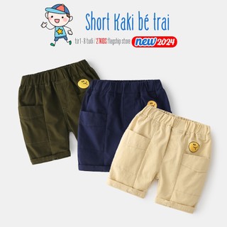 Quần Kaki bé trai WELLKIDS quần đùi cho bé hoạ tiết mặt cười đáng yêu mẫu mới 2024
