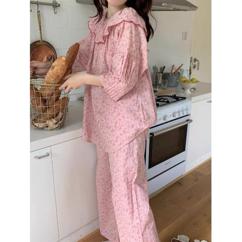 Bộ Ngủ / Mặc Nhà Pyjama Chất Thô Hoạ Tiết Hoa Nhí Taobao