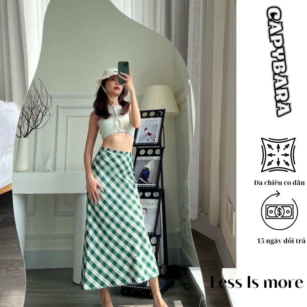 Chân váy y2k,Chân váy chữ a dáng dài họa tiết caro y2k Midi Skirt Capybara