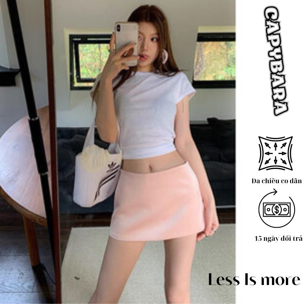 Chân váy y2k,Chân váy chữ a ngắn màu pastel đáng yêu chấn váy cạp trễ có lót mini skirt egirl style Capybara