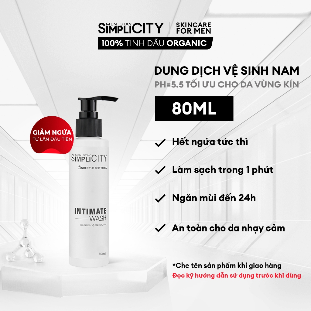 Dung dịch vệ sinh nam giới giảm ngứa, làm sạch & ngăn mùi hiệu quả Men Stay Simplicity - Intimate Wash 80ml