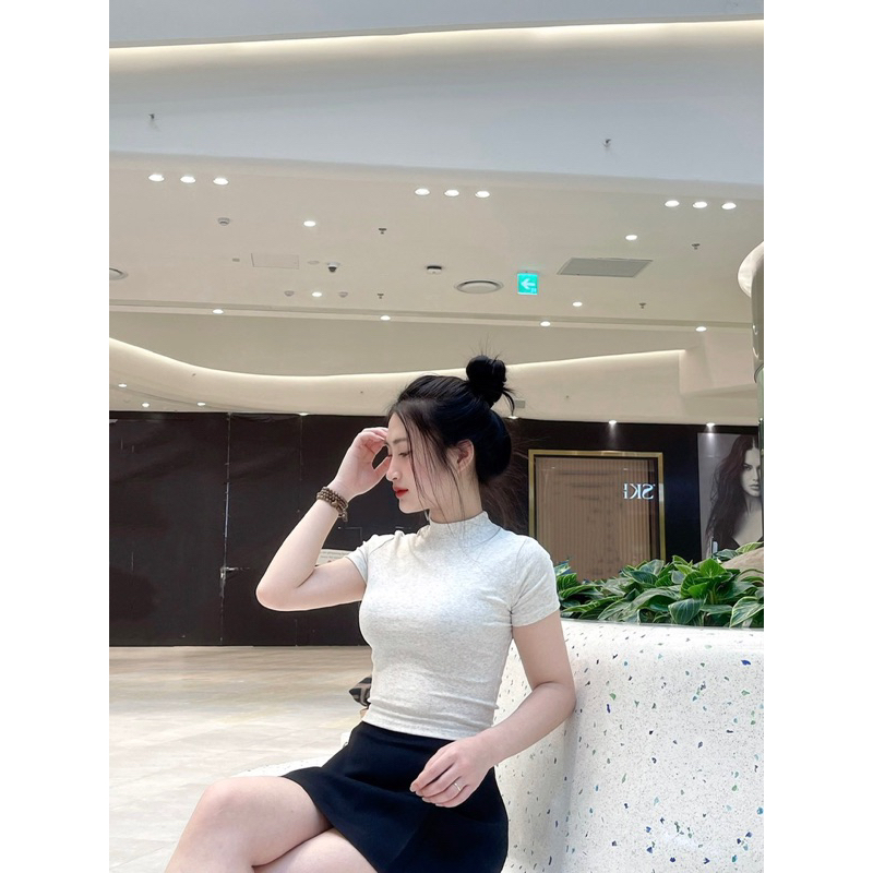 MS08- Áo Thun crotop Cộc Tay PQ.Store Cổ Cao 42-52kg From Ôm Thời Trang Cá Tính Cực Xinh Freesize | BigBuy360 - bigbuy360.vn