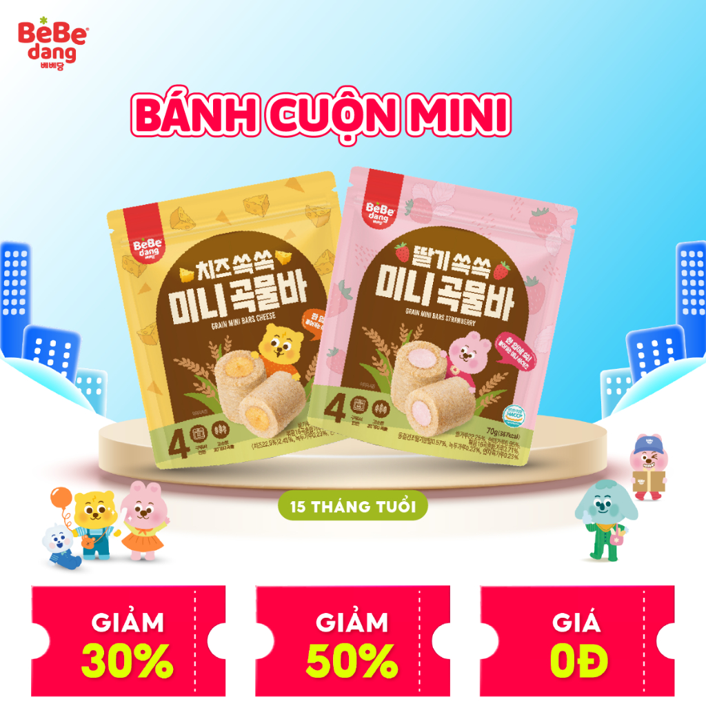 Bánh ăn dặm cho bé dạng cuộn ngũ cốc mini BeBedang hương vị thơm ngon giàu