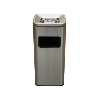 Thùng rác inox vuông có gạt tàn thuốc lá, thùng rác vuông có gạt tàn