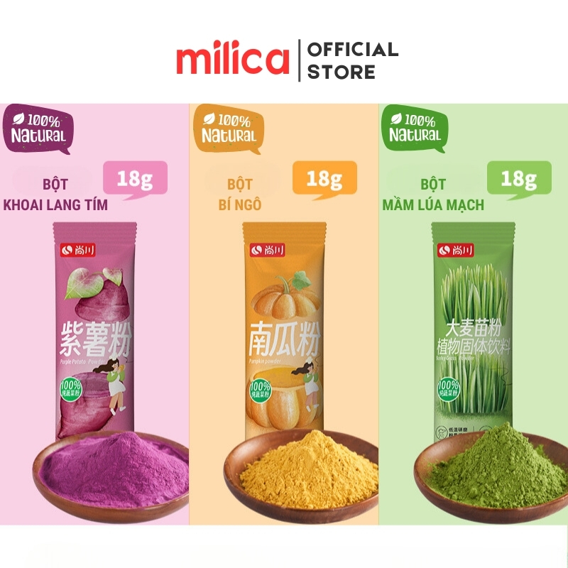Bột màu thực phẩm/ Bột Khoai lang tím, Bột Bí ngô, Bột Mầm Lúa Mạch Shangchuan 100% tự nhiên, gói 18g