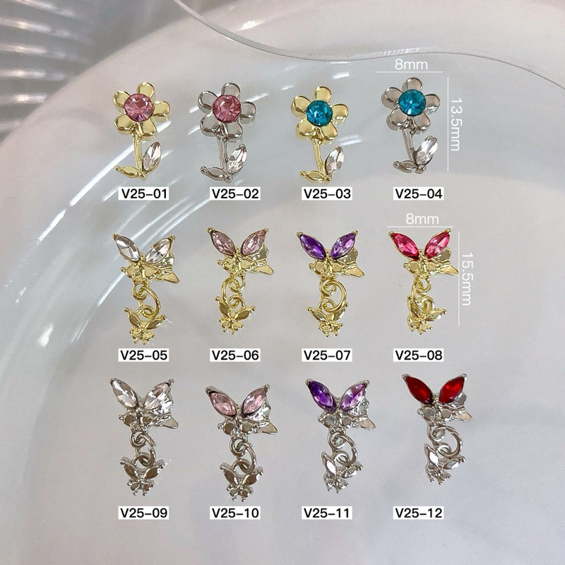 Charm bướm đá trang trí móng-charm bướm xích (mã v25)