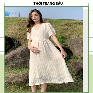 Đầm váy bầu công sở dự tiệc màu hè v728-đầm bầu xinh thiết kế dáng baby dol cổ tim xinh xắn phong cách style hàn quốc