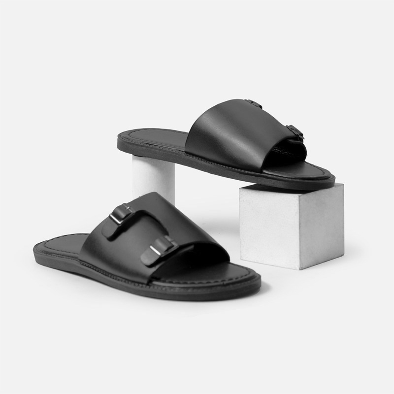 Dép nam da bò G2 Hades dáng sandal quai ngang đế khâu chắc chắn, Dép da double monk strap công sở thời trang lịch sự