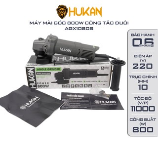 Máy mài cầm tay HUKAN AGX1080S, Công tắc đuôi, Công suất 800w, Dây điện dài 3m, Tặng 1 đá cắt