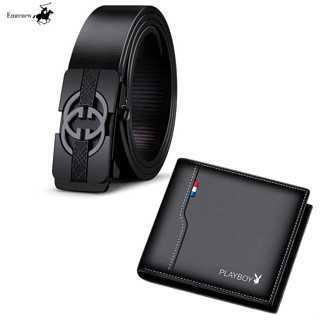 BỘ ĐÔI Thắt lưng nam da bò thật 2 lớp khóa hợp kim 989 VÀ VÍ DA PLAYBOY PLB0889