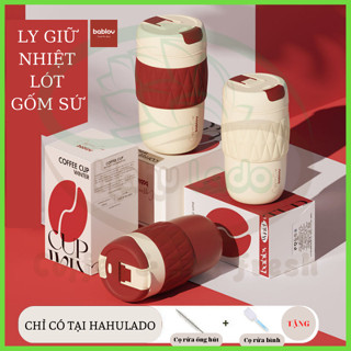 Ly Giữ Nhiệt Lót Gốm Sứ Cao Cấp Có Ống Hút 420ml Bablov Hahulado Cốc Giữ Nhiệt Tráng Men 12h Inox316