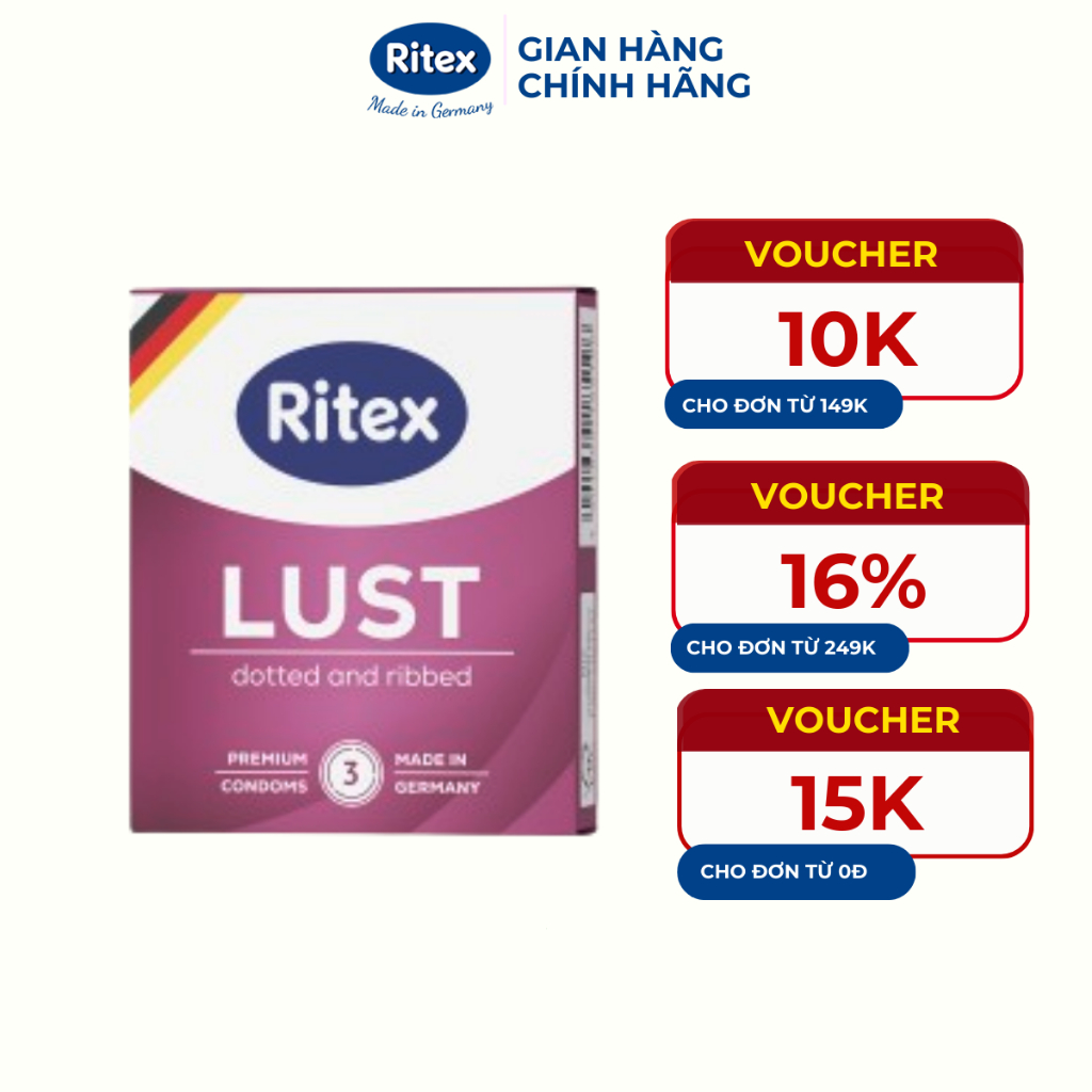 Bao cao su Ritex Lust gân & gai RL001 - Hộp 3 chiếc