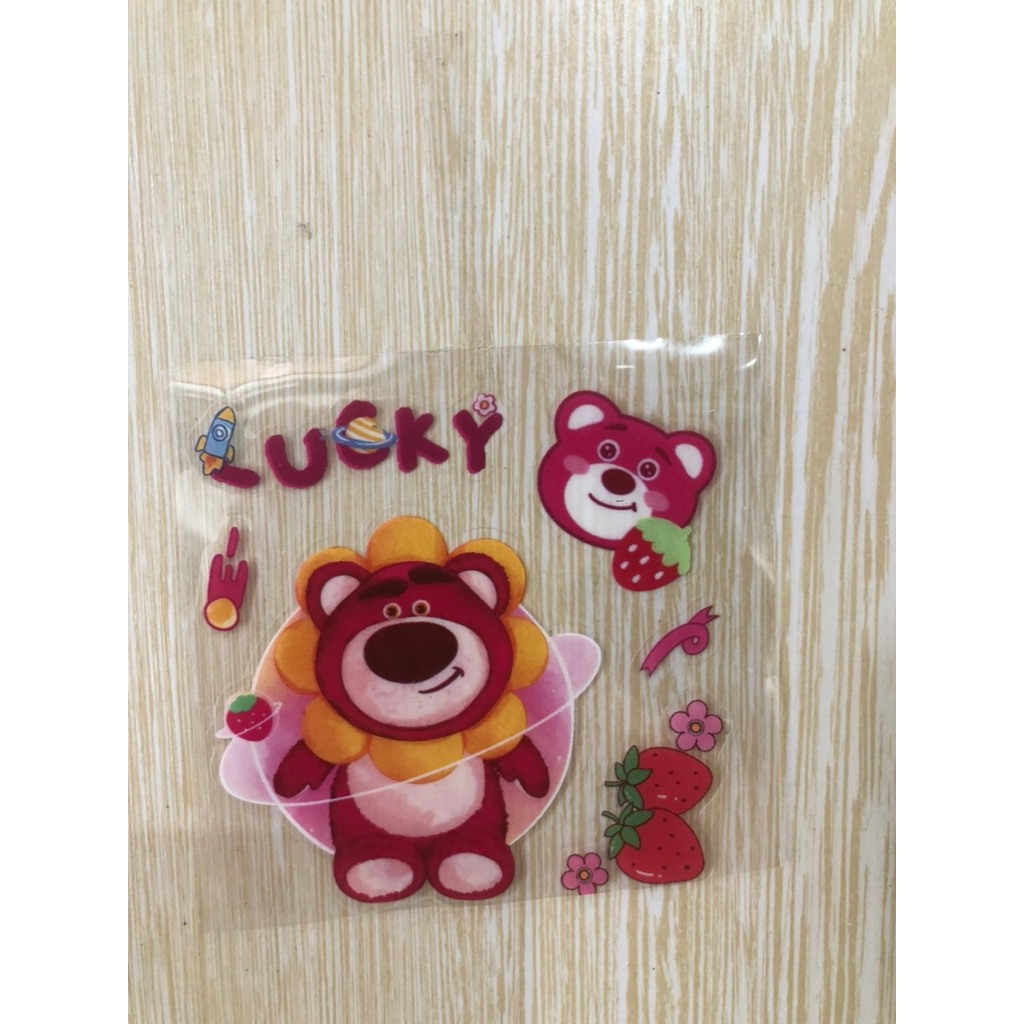 Tấm Sticker Gấu Lotso Lotto Bear Gấu Dâu Hình Dán Chống Nước Trang Trí Sổ Bìa Sách Dễ Thương