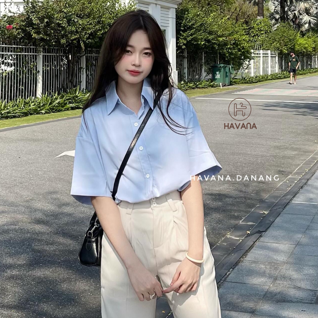 Áo sơ mi tay ngắn form rộng freesize nhiều màu HAVANA, áo sơ mi lụa ullzang tay ngắn AO126