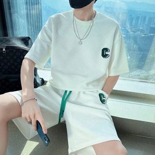 Bộ cotton xốp vân nổi thêu chữ C thời trang
