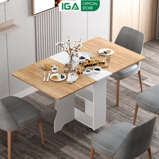 Bàn ăn thông minh IGA có kệ để đồ dễ dàng di chuyển với bánh xe 360 BATM5