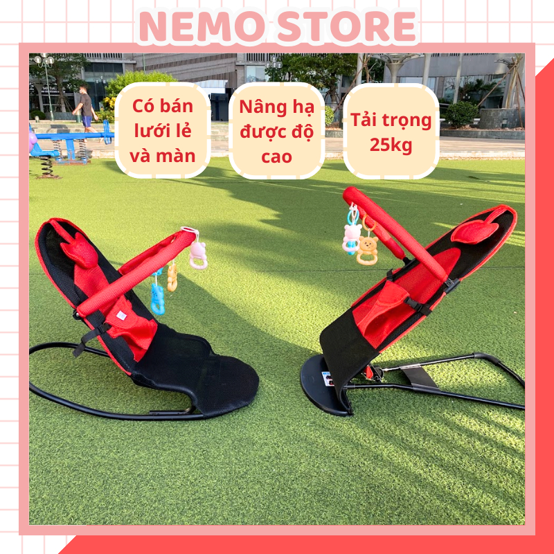 Ghế bập bênh cho bé NEMO STORE xe nhún có đồ chơi cho trẻ sơ sinh, nôi cũi nằm ngủ ăn dặm chơi