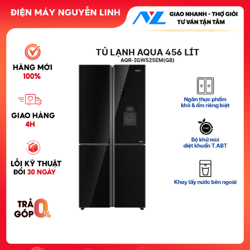 Tủ lạnh Aqua Inverter 456 lít AQR-IGW525EM(GB) - Multi Door, Màu đen mặt gương, Dung lượng lớn 516L