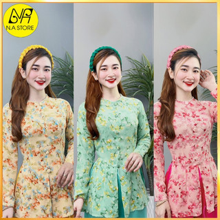 Bộ bà ba lụa hoa viền ngọc nút bọc xẻ tà tay dài phối quần dài ống suông tuyết nhung form đẹp, bộ đi chùa dễ thương