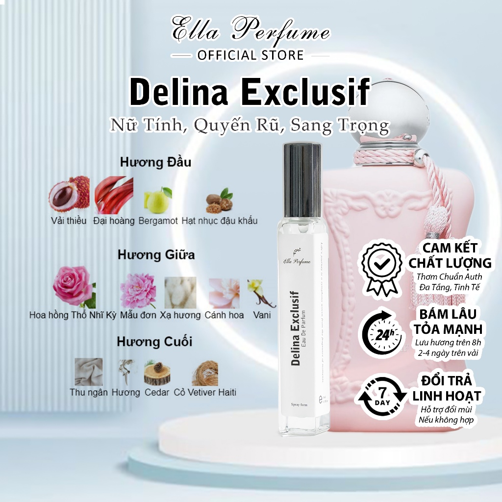 Nước Hoa Nữ chính hãng ELLA PERFUME Delina Exclusif / Valaya EDP chai 10ml - Hương Hoa Hồng Thơm Lâu Quý Phái Sang Trọng