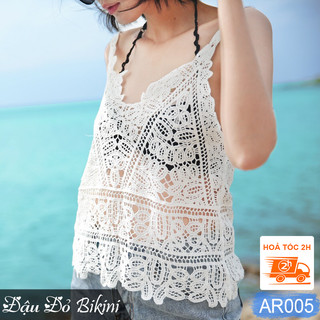Áo ren nữ đi biển dáng ngắn, áo lưới 2 dây thời trang, dùng phối cùng bikini, maxi, croptop... chất ren mềm đẹp | AR005