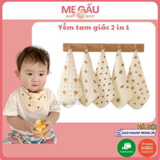 Khăn sữa kết hợp khăn yếm tam giác 2in1 chất liệu muslin thấm hút tốt, yếm cho bé trai bé gái