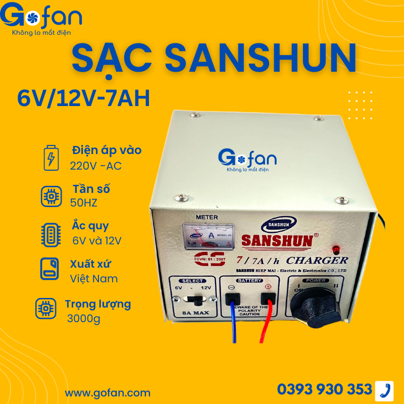 Máy sạc bình ắc quy 6V or 12V Sanshun 7A