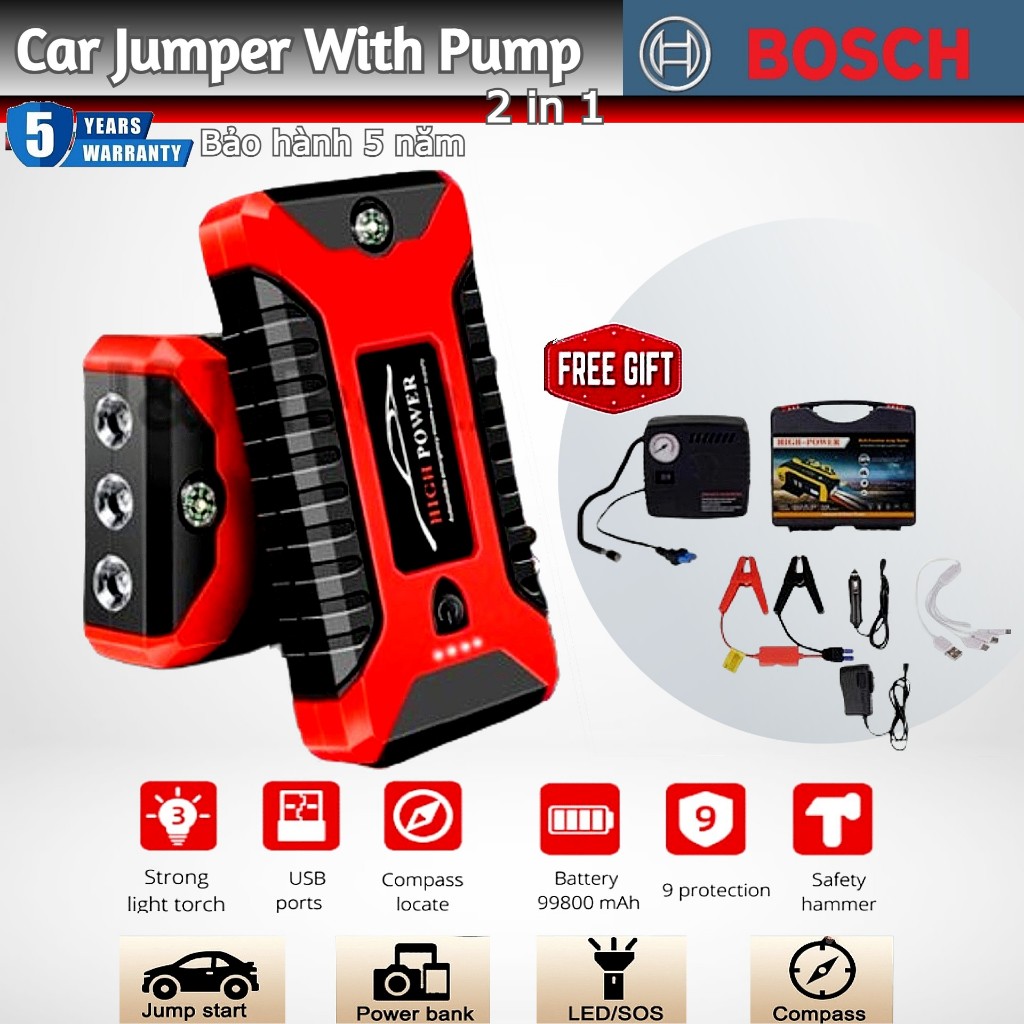 🔥Hàng sẵn có🔥ENOLUX Bộ kích điện kèm bơm lốp ô tô, bộ kích nổ bình ắc quy dung lượng 99800mAh