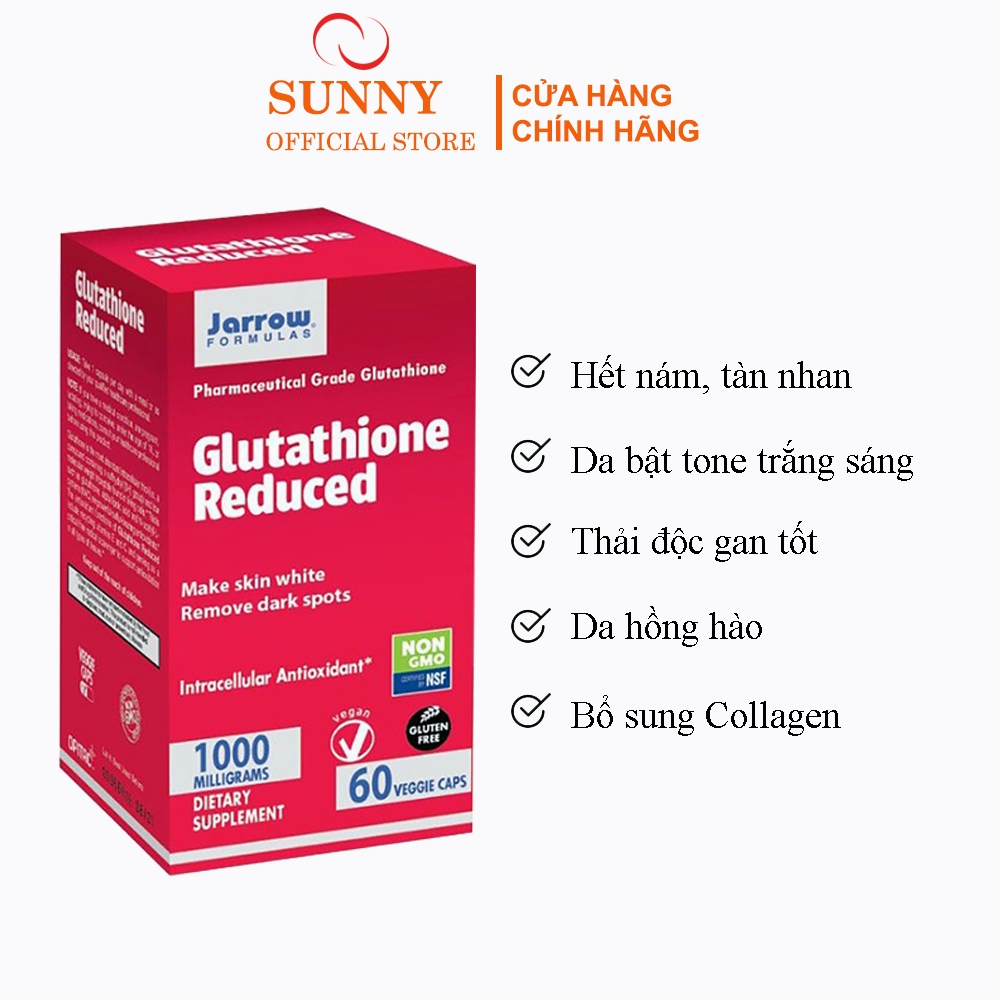 Viên Uống Trắng Da Glutathione Giúp Da Trắng Sáng Mờ Nám Tàn Nhan Viên Uống Glutathione Reduced 1000mg Mỹ