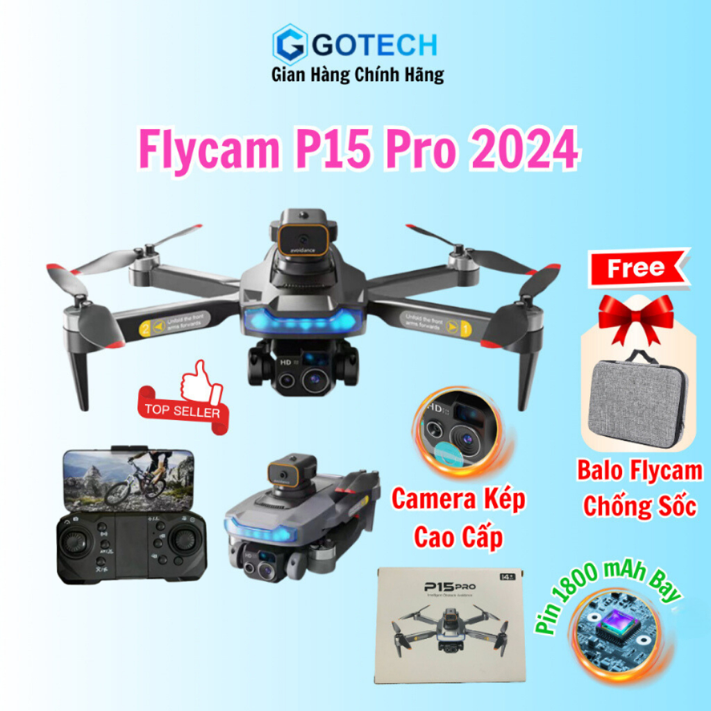 Flycam P15 Giá Rẻ, Máy Bay Điều Khiển Từ Xa Camera Kép Sắc Nét, Cảm Biến Siêu Nhạy, Pin Bay 20' Tặng Balo Chống Sốc