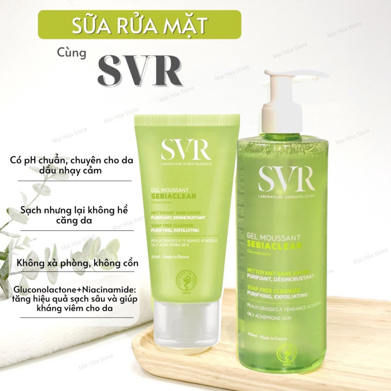 Sữa Rửa Mặt SVR Cho Da Dầu Mụn - SVR Sebiaclear Gel Moussant 200ml-400ml Loại Bỏ Tế Bào Da Chết SRM 