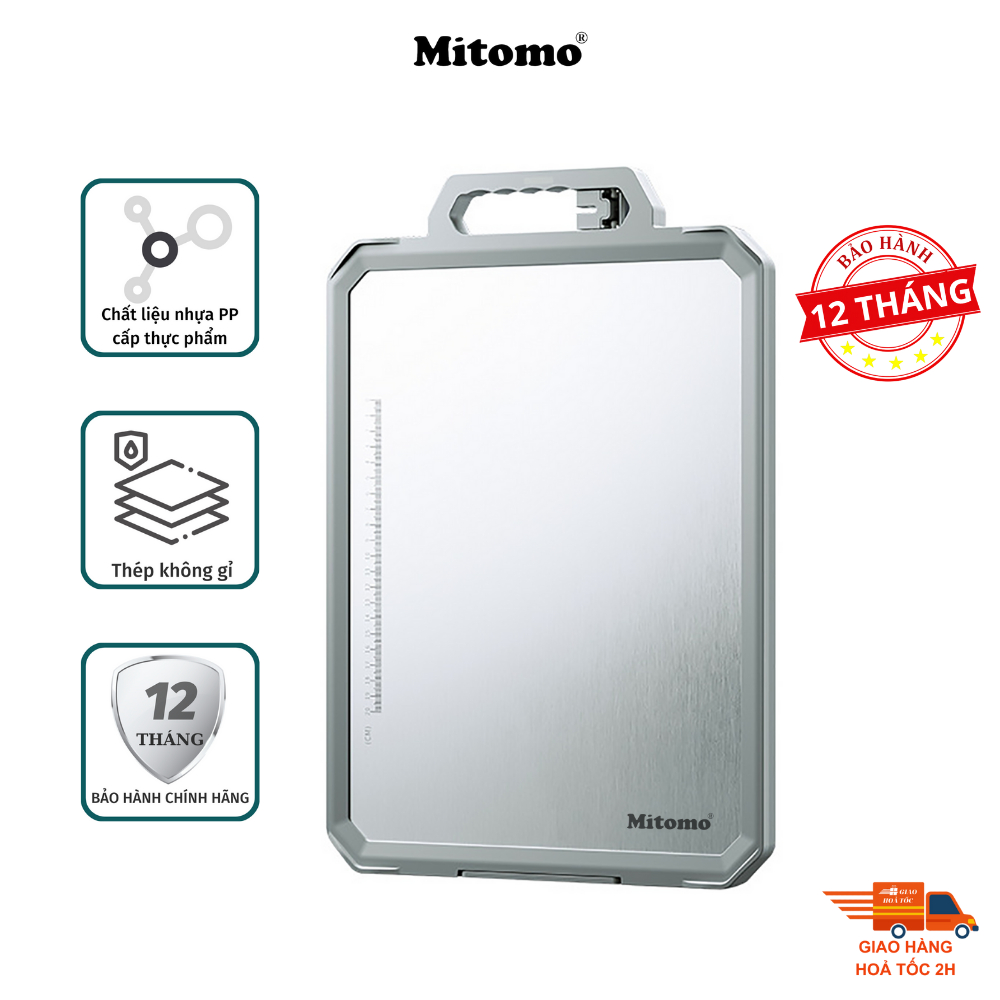 Thớt hai mặt kháng khuẩn inox 304 cao cấp, nhựa lúa mạch Mitomo MT-304PP Hàng chính hãng