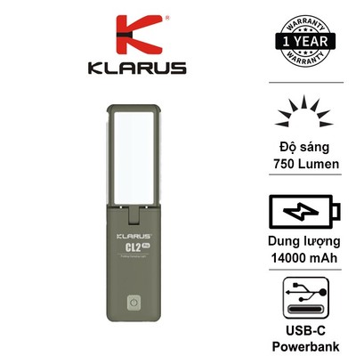 Đèn gập cắm trại Klarus CL2 Pro sáng 750 lm chiếu tỏa 360 độ pin liền thân 14000mAh USB-C PowerBank