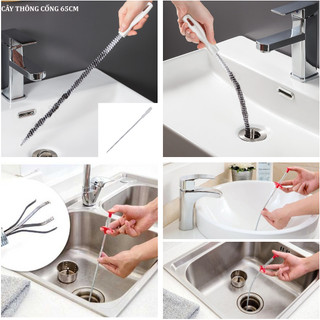 Dụng cụ thông tắc cống 65cm - cây gắp rác kiêm thông cống 2in1