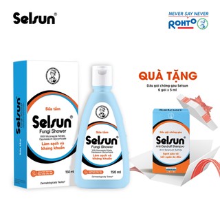 Sữa tắm làm sạch, kháng khuẩn và giảm ngứa Selsun Fungi Shower 150ml (Tặng kèm Hộp 6 gói dầu gội chống gàu Selsun 5ml)