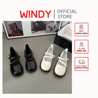 WINDY Giày Búp Bê Mũi Tròn Đế Bằng Da Bóng Phong Cách Lolita Anh Quốc Dễ Phối Đồ Thời Trang Cho Nữ BB-0215
