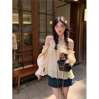  Áo hai dây voan đũi tiểu thư baby doll nữ trễ vai kèm nơ phong cách dễ thương xinh xắn| Xuân Hè 2024 
