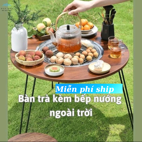Bếp nướng ngoài trời gấp gọn mang đi du lịch, Bàn bếp nướng than hoa BBQ kiêm bàn trà để sân vườn đa năng tiện lợi