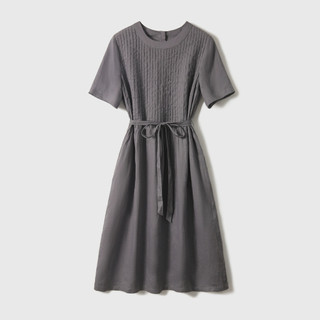 Đầm suông linen nữ cổ tròn ngắn tay, thiết kế cơ bản màu xám chì thời trang xuân hè Đũi Việt