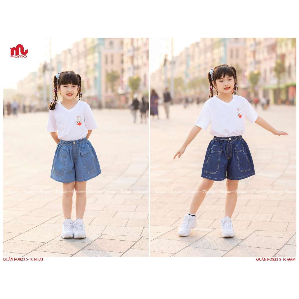 Quần short jean bé gái RIOMIO size 20-42kg, túi ốp style Hàn Quốc, chất jean USA mềm không phai màu RO823