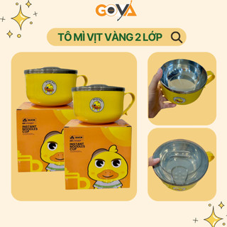 Tô ăn mì - Bát inox có nắp đậy họa tiết vịt vàng bắt mắt