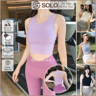 Áo Tập Gym Yoga Pilates Bra Thể Thao Chéo Eo CÓ MÚT Thun Poly Co Dãn Thoáng Mát Solo Sportswear 7380
