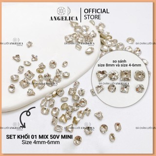 Set 50 viên đá khối nail size mini siêu sáng mix nhiều hình đủ màu trang trí móng nail