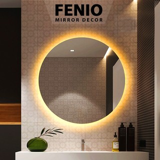 Gương led cảm ứng treo tường nhà tắm FENIO gương có đen hình tròn decor phòng ngủ bàn trang điểm