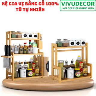 Kệ gia vị gỗ tự nhiên - kệ để gia vị 3 tầng, 2 tầng - kệ gia vị vivudecor kv01