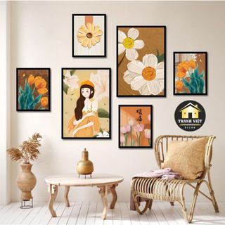 Set 6 tranh treo tường, tranh dán tường, tranh phòng khách decor trang trí nhà, canvas, Tranh Việt Decor