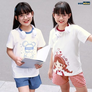 Đồ bộ quần áo thun cotton dành cho bé trai, bé gái mặc nhà mùa hè Econice 2022D. Size đại trẻ em 5, 6, 8, 10 tuổi
