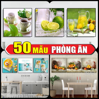 Bộ 3 tranh vuông có khung, tranh phòng bếp, phòng khách, phòng ngủ
