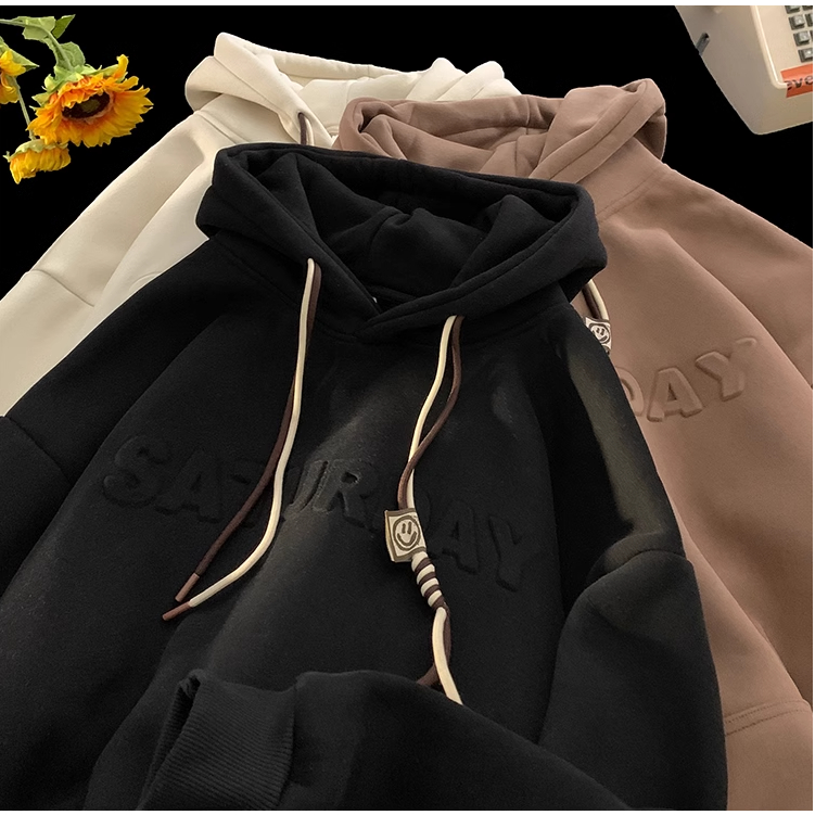 Áo Hoodie Nam Nữ chũ nổi SATURDAY - Áo Khoác Nỉ Bông Mũ Rộng 3 Màu Basic Form Rộng Unisex | BigBuy360 - bigbuy360.vn